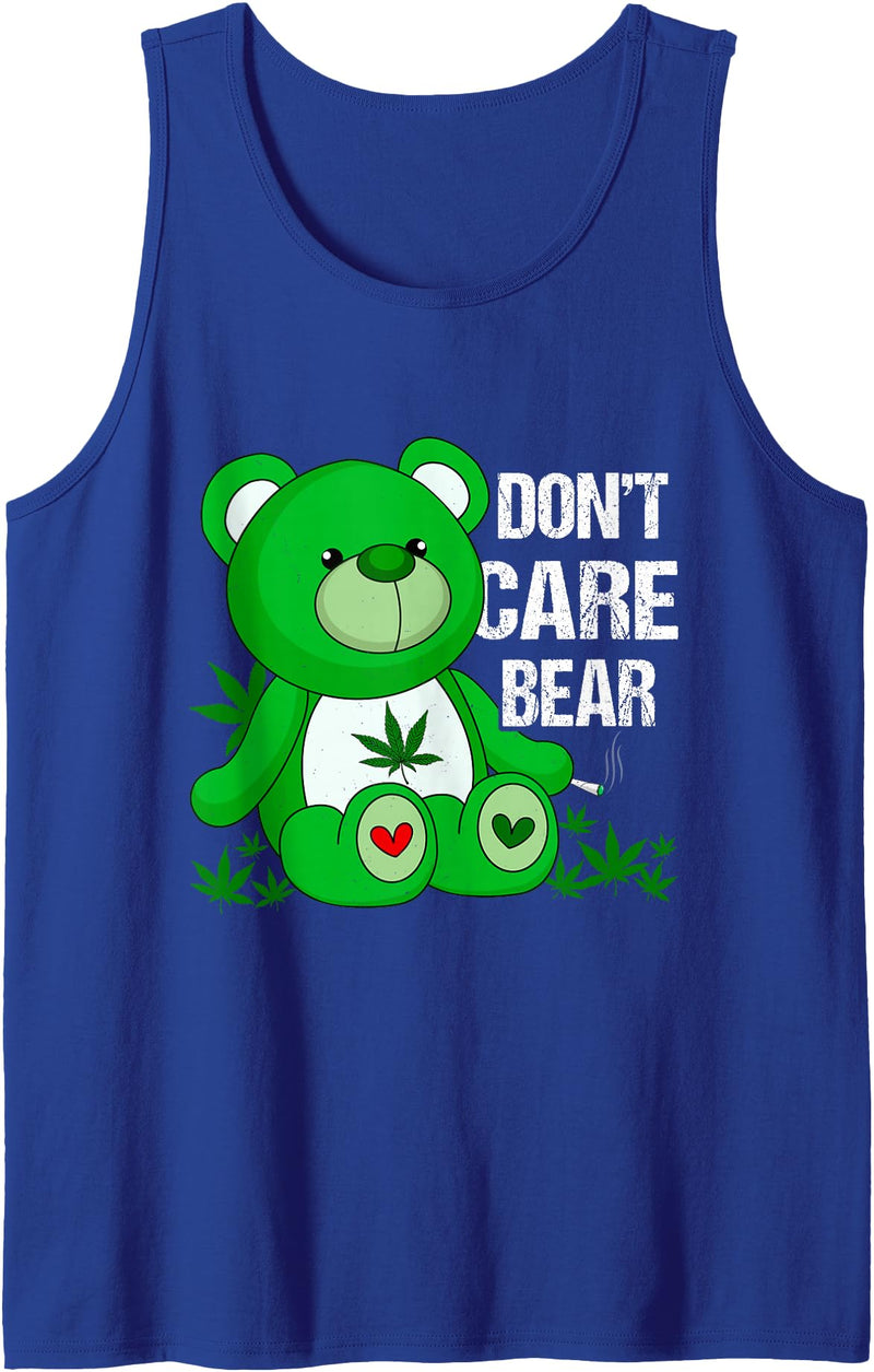 Funny Bear Smoking Weed Cannabis Marijuana 4:20 Weed Bear Herb Bear Don't Care Funny Bear Marijuana Cannabis Tank Top - Royal Blue