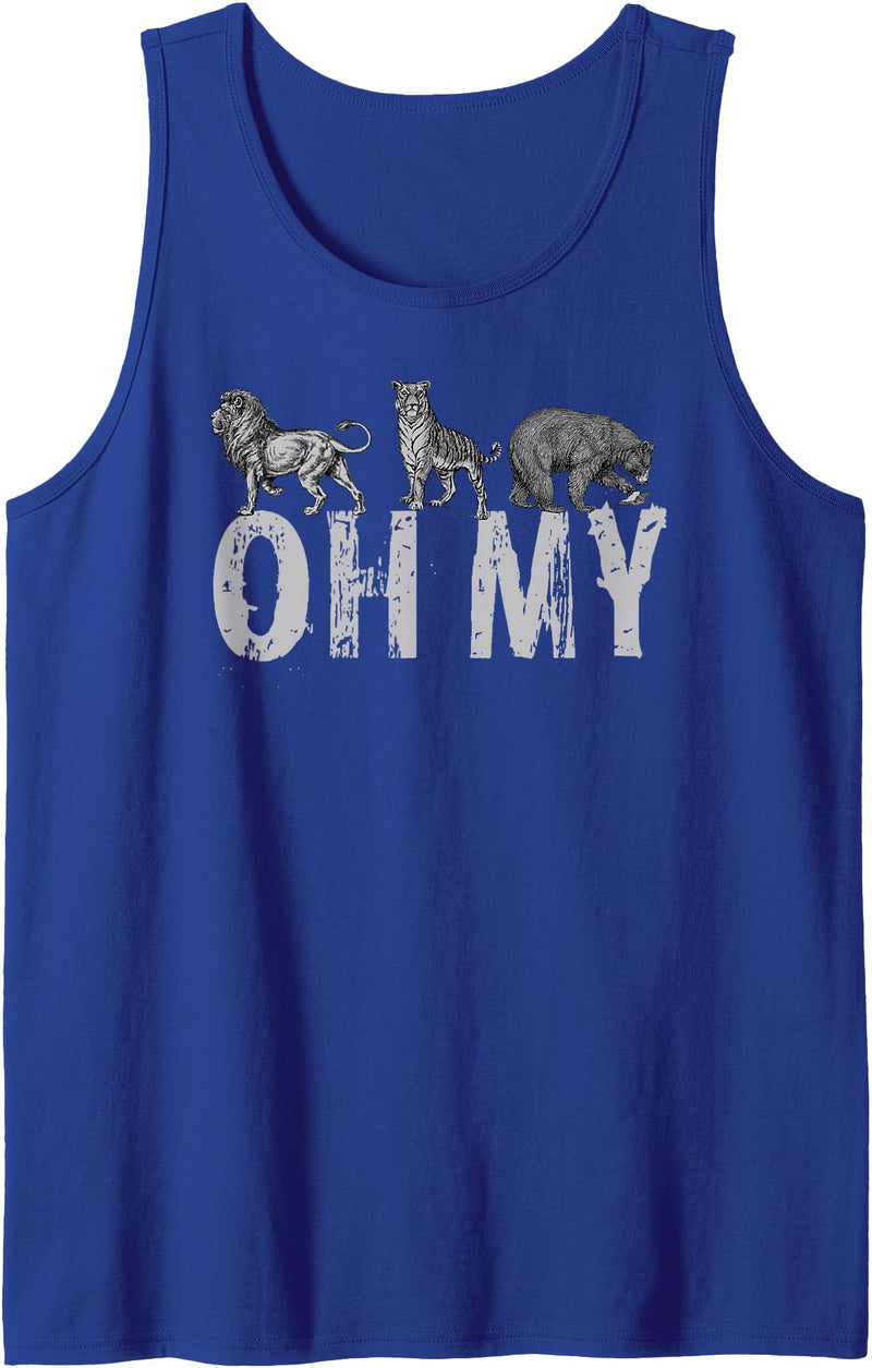 Wild Animal DESIGNS Lions Tigers Bears OH MY - Classic Wizard of Oz Inspired Tank Top - Royal Blue