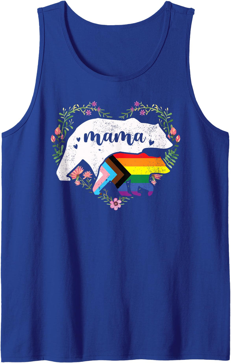LGBT Gay Progress Pride Shirt Mom Mama Bear Moms LGBTQ Mama Bear Progress Pride Flag Gay Equal Rights Rainbow Tank Top - Royal Blue
