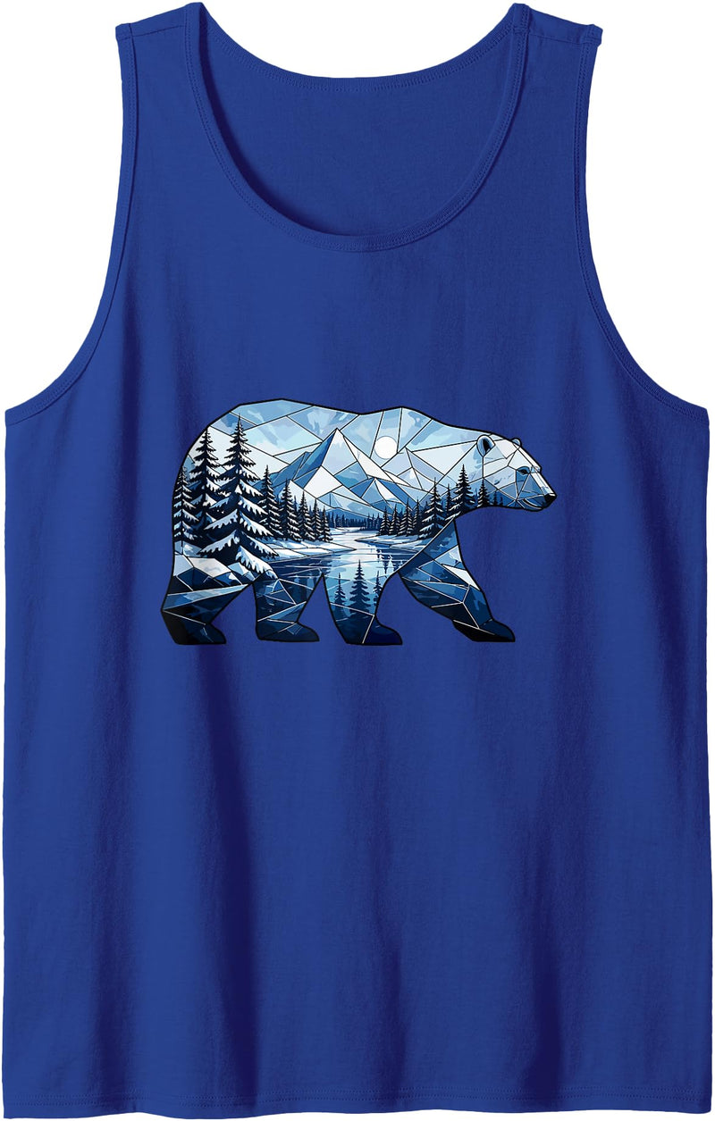 Wild Bear Mountain Forest Nature Landscape Geometric Polar Bear Winter Mountain Scene Tank Top - Royal Blue