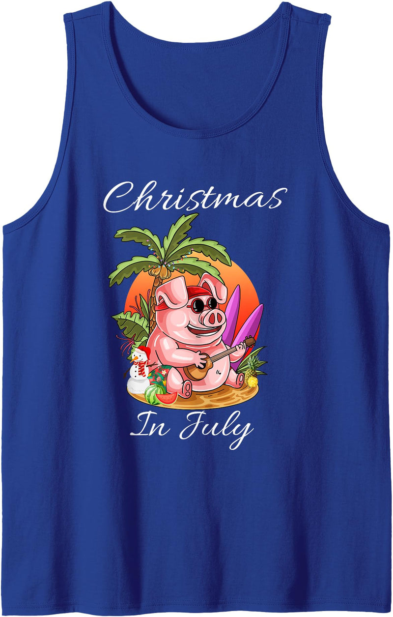 Christmas In July Cute Pig Summer Vaccation Tee Christmas In July Cute Pig Funny Summer Vaccation Kids Tank Top - Royal Blue