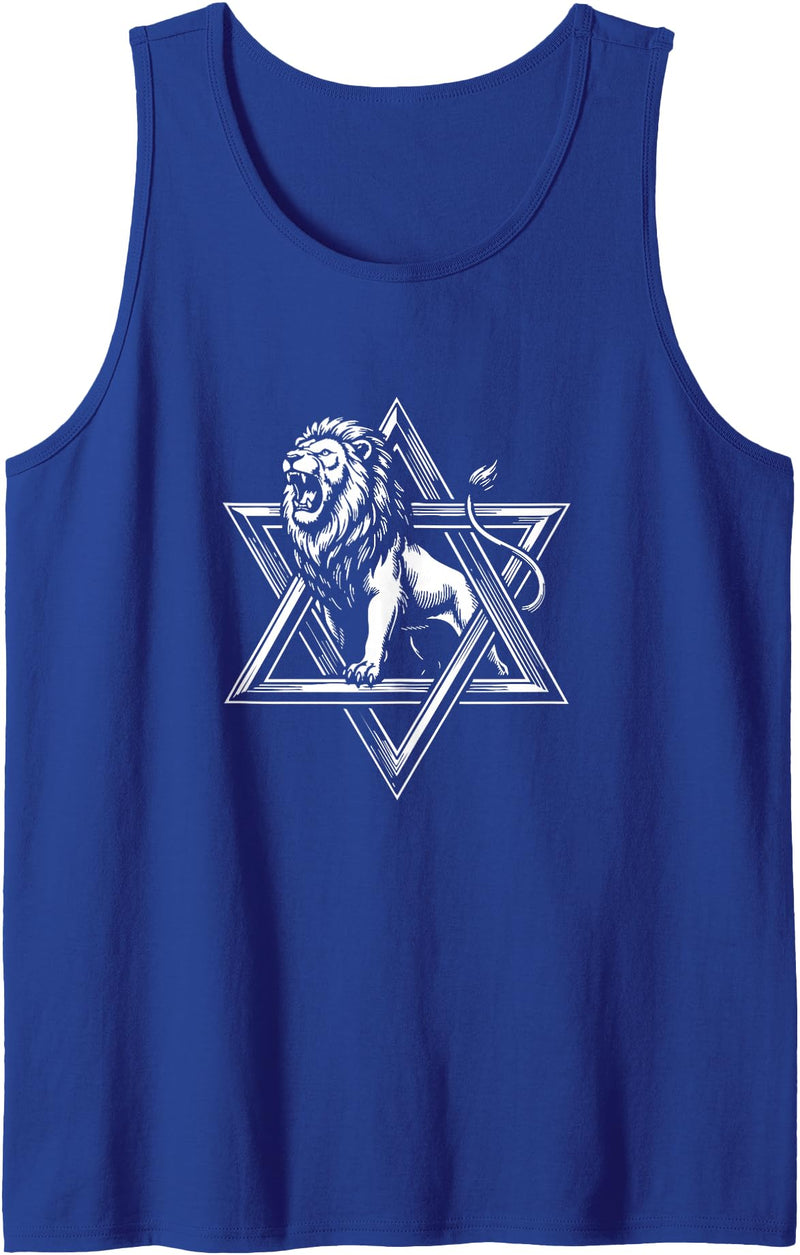 Fashion World Lion of Judah Star of David - Israel Patriotic Shalom Tank Top - Royal Blue