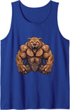 Workout Power Mood Inc Grizzly Bear WIth Muscles Workout Gym MMA Fighter Tank Top - Royal Blue