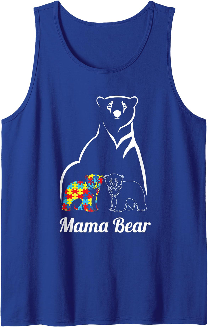 Autism Awareness Parents Apparel Autism Awareness Mama Bear Mom Autistic Child Tank Top - Royal Blue
