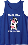 Funny Plays Well With Udders Humorous Cow Farm Life Farm Pun Tank Top - Royal Blue