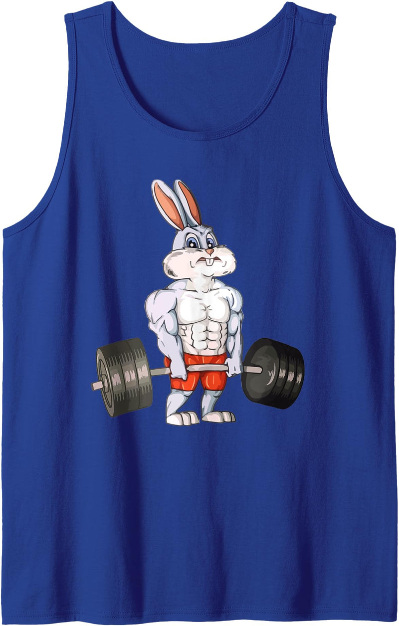 Rabbit Weightlifting Funny Deadlift Fitness Easter Day Tank Top in Royal Blue