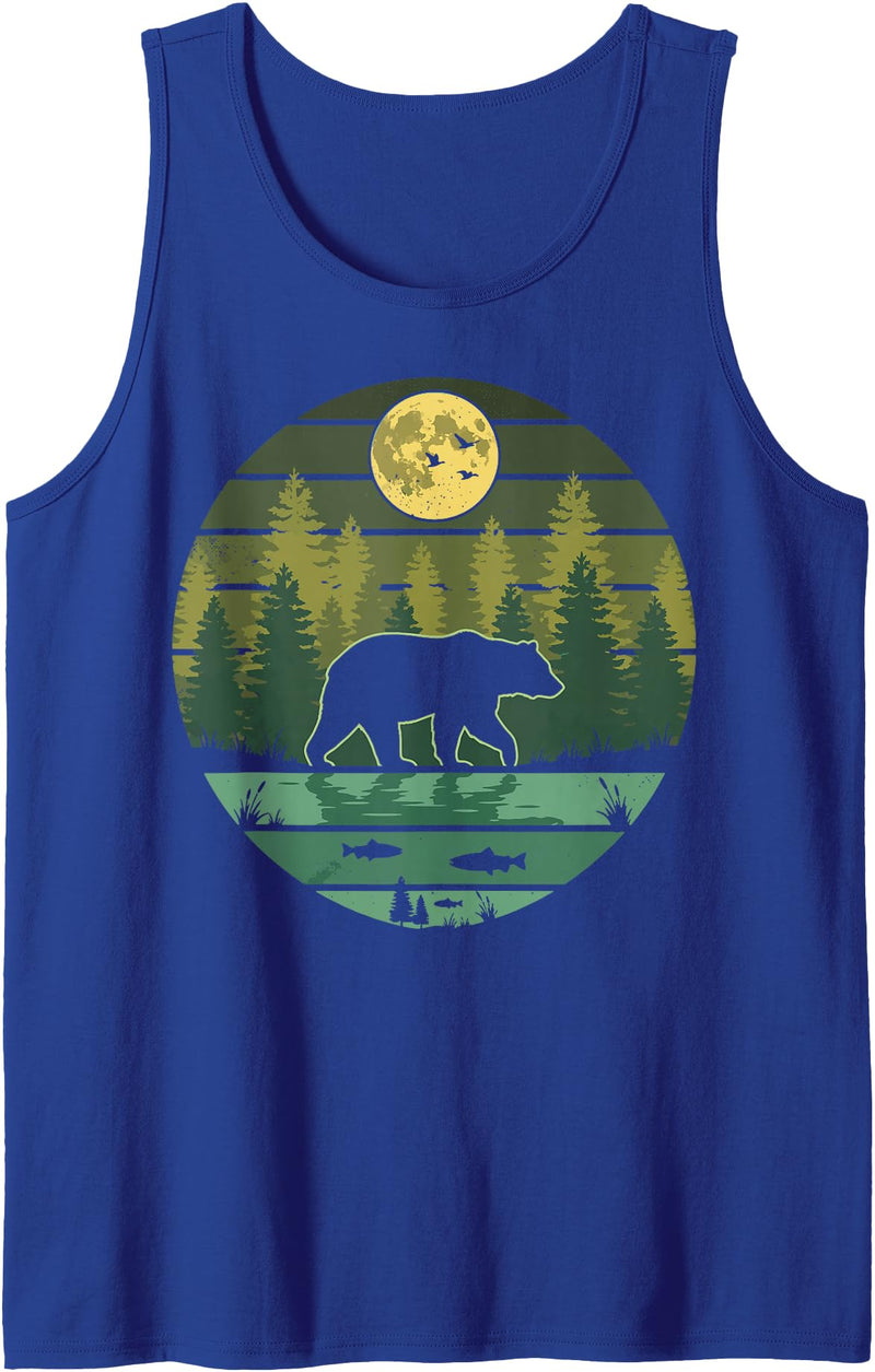 Grizzly Bear Camping Hiking Mountain Vintage Bear Forest Retro Wildlife Nature Tank Top - Royal Blue