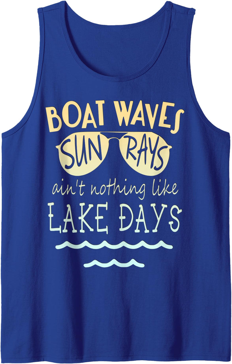 AMG Crafted Creations Boat Waves Sun Rays Lake Days Tank Top - Royal Blue