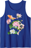 Koi Fish Unlimited Japanese Koi Carp Nishikigoi Fish Water Lilies Pads Tank Top - Royal Blue