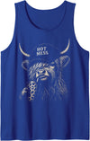 Hot Mess Highland Cow Funny Cute Coffee Lover Hot Mess Leopard Highland Cow Coffee Farm Animal Lover Tank Top - Royal Blue