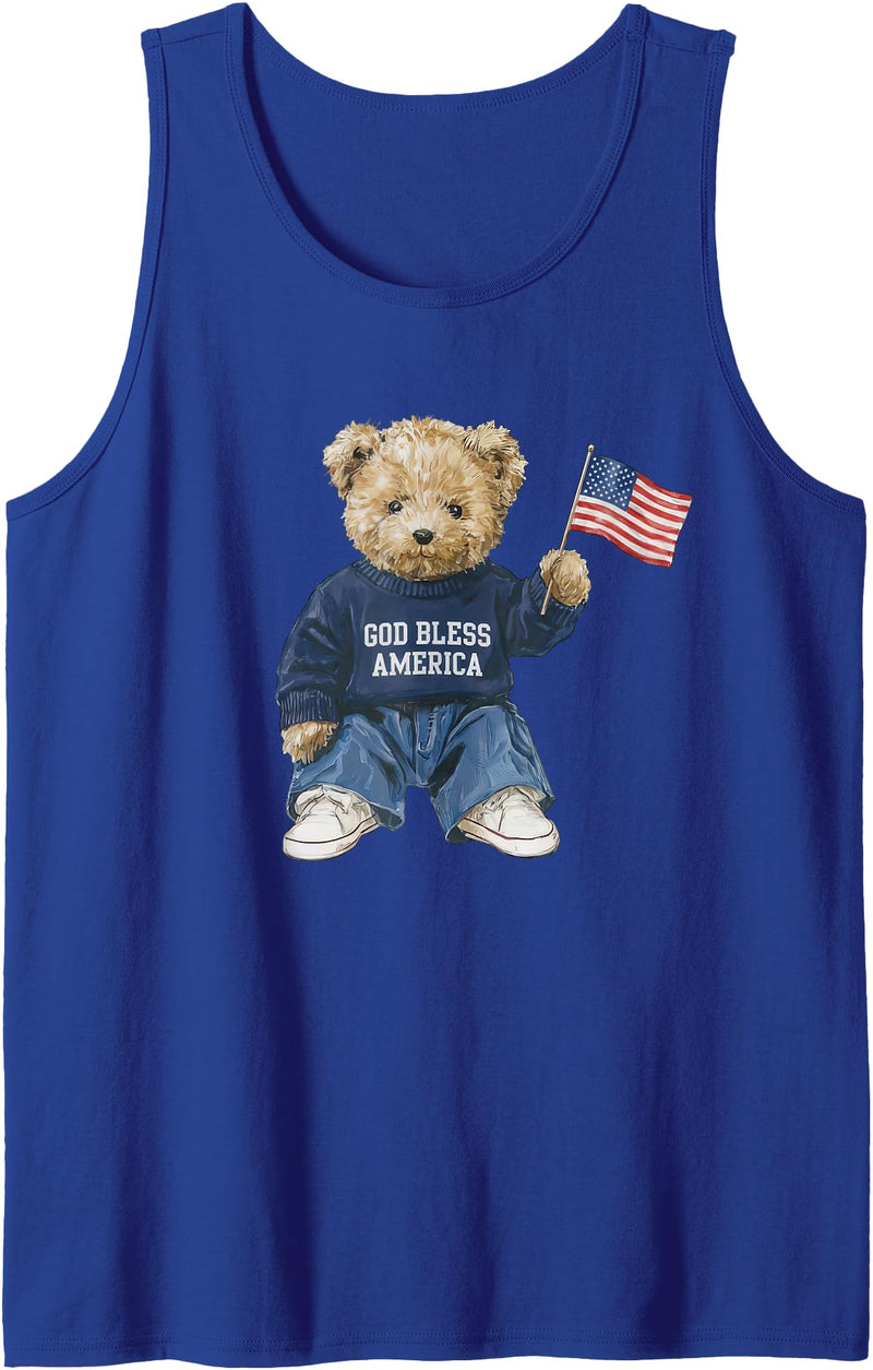 Cute Patriotic Teddy Bear Designs God Bless America Teddy Bear Patriotic 4th of July Tank Top - Royal Blue