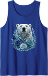 Arctic Polar Bear Crystal Rose Winter Spirit Majestic Polar Bear with Blue Ice Crystal Roses Tank Top - Royal Blue