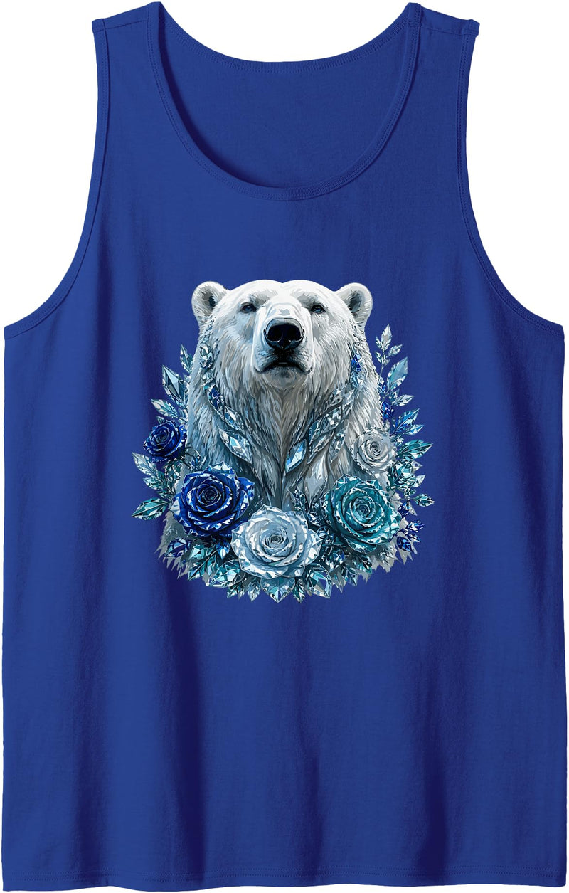 Arctic Polar Bear Crystal Rose Winter Spirit Majestic Polar Bear with Blue Ice Crystal Roses Tank Top - Royal Blue