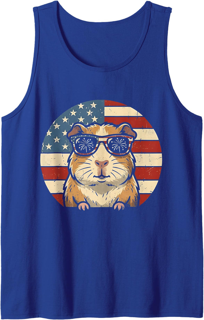 Funny 4th Of July Guinea Pig Patriotic Boys Men Retro Guinea Pig 4th of July America Funny Independence Day Tank Top - Royal Blue