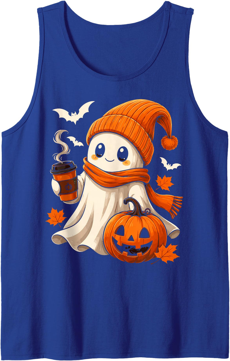 Halloween Costume Funny Spooky Season Halloween Cute Ghost Pumpkin Autumn Funny Halloween Tank Top - Royal Blue