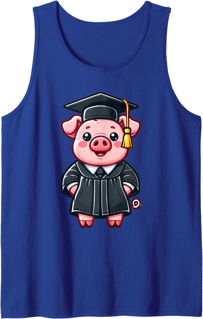 Kawaii Pig Graduation Apparel Cute Pig Graduation Tank Top - Royal Blue
