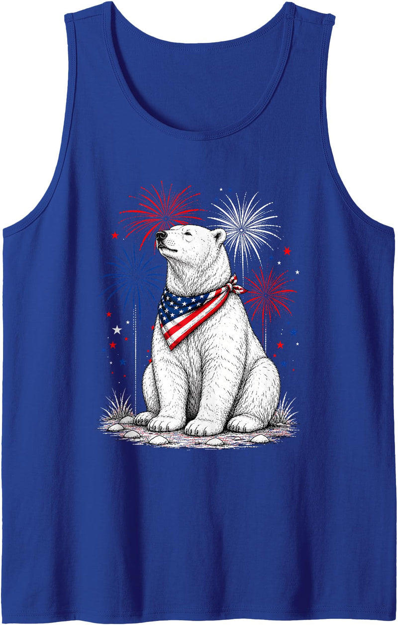 Polar Bear America's 250th 4th of July Outfit Polar Bear America's 250th Patriotic Fireworks Animal Lovers Tank Top - Royal Blue