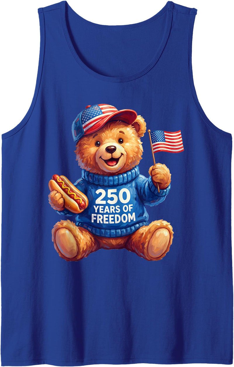 250 Anniversary USA Independence Fourth of July Cute Patriotic Teddy Bear 250 Years of Freedom 4th of July Tank Top - Royal Blue