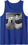 Retro Polar Bear Selfie with UFOs Meme Polar Bear Selfie with UFO Alien Funny Tank Top - Royal Blue