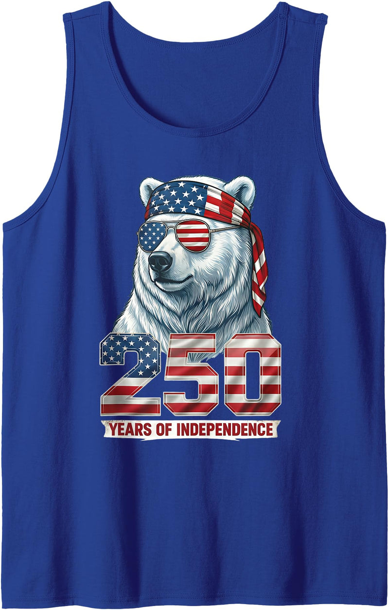 Patriotic Bear Freedom Anniversary Celebration Polar Bear 250 Years of Independence Patriotic America 1776 Tank Top - Royal Blue