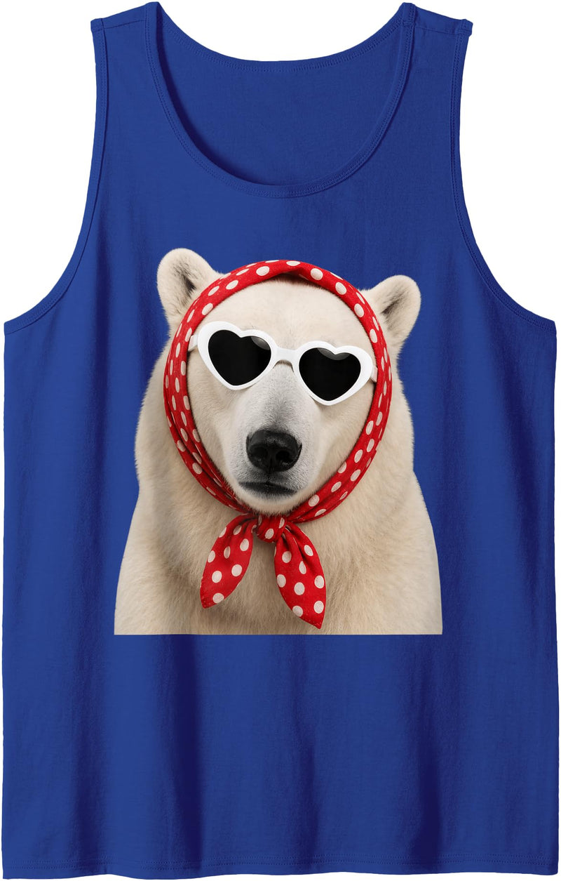 Funny Polar Bear with Sunglasses Cute Polar Bear Lover Heart Sunglasses Tank Top - Royal Blue