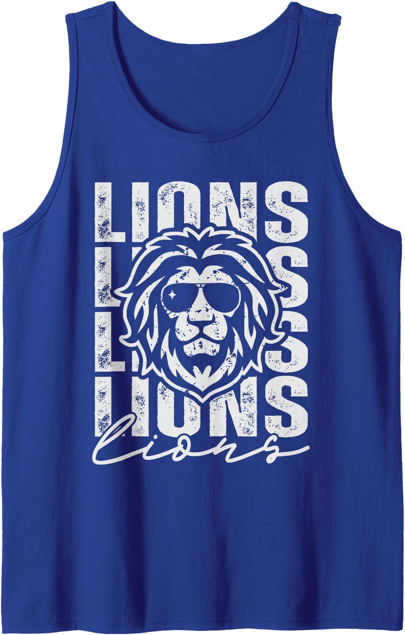 Back to School Lion Spirit Lunch Lady Zoo Day Kids Vintage Lions School Mascot Game Day Men Teacher Boy Women Tank Top - Royal Blue