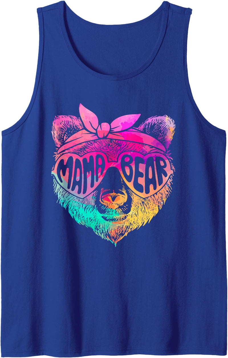 Funny Mother Mommy Mama Bear Face Mama Bear Face Colorful Sunglasses Funny Mom Mother's Day Tank Top - Royal Blue