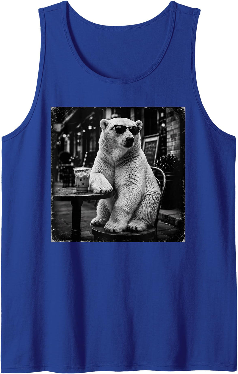 Polar Bear Drinking Iced Milk Coffee Shirts Funny Polar Bear Drinking Iced Milk Coffee Animal Lover Art Tank Top - Royal Blue