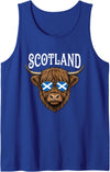 Scottish Scotland Designs By LBOL Scotland Highland Cow Sunglasses Saltire Flag Tank Top - Royal Blue