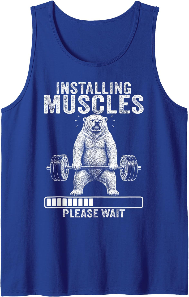 Funny Polar Bear Fitness Deadlift Workout Installing Muscles Please Wait Polar Bear Gym Tank Top - Royal Blue
