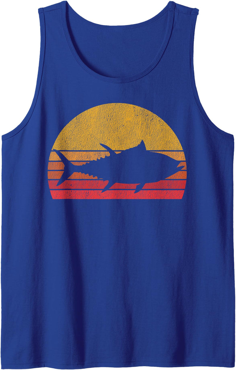 Tuna Fishing Apparel Co. Tuna Fishing Retro Sunset Bluefin Fisherman Tank Top - Royal Blue