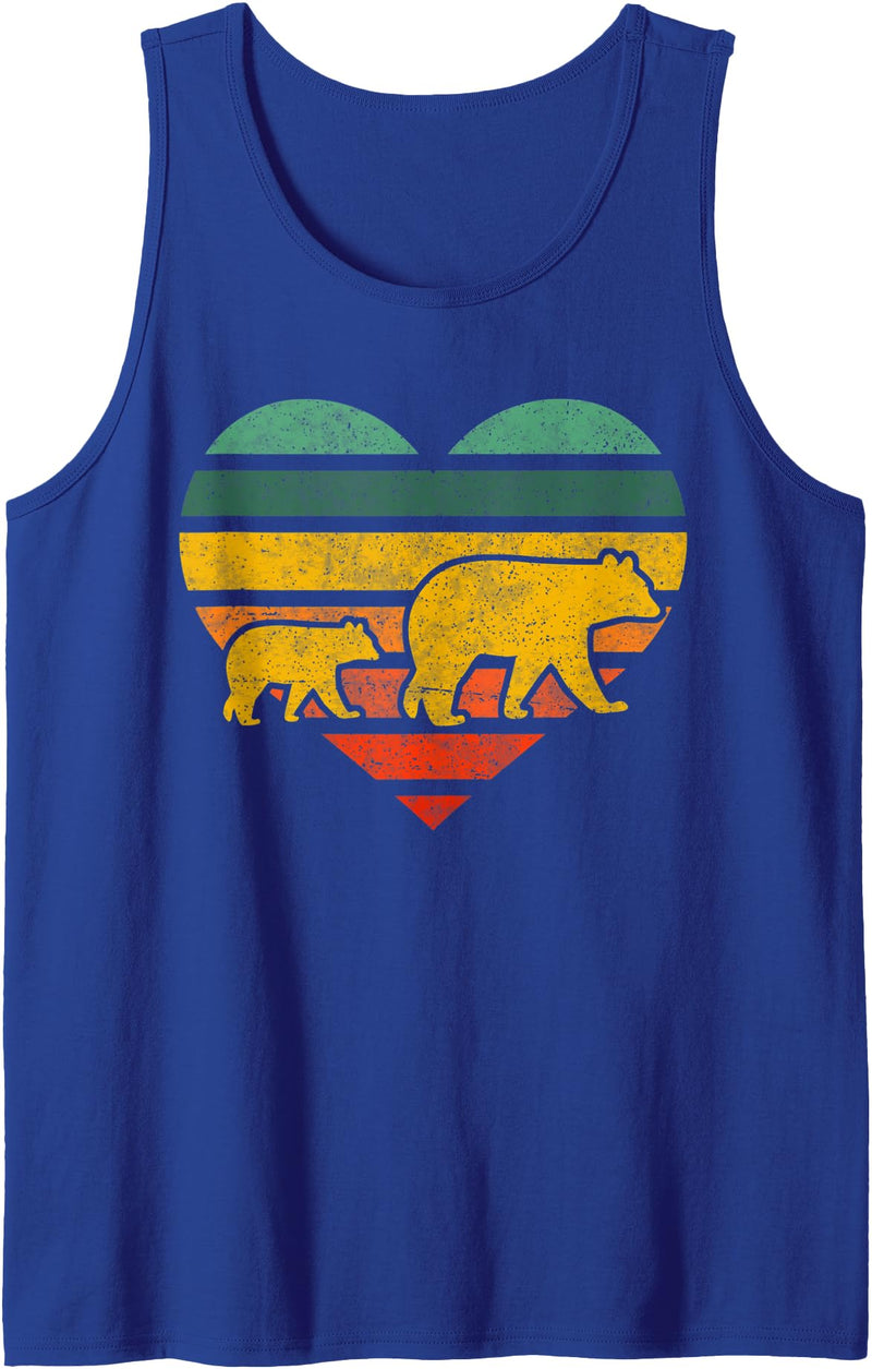 Mama Bear One Cub Retro Heart Mothers Day Gift Tank Top - Royal Blue