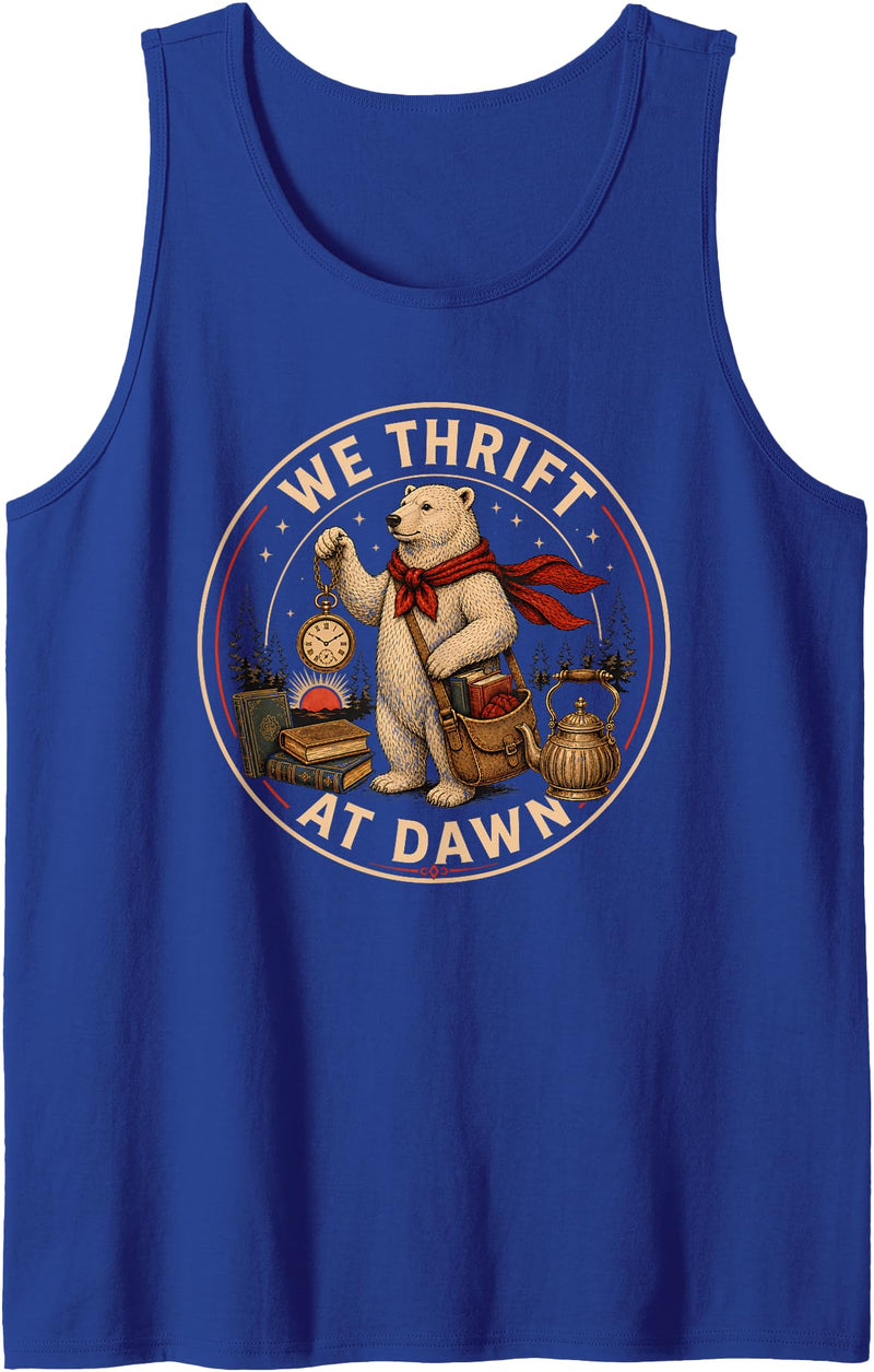 Polar Bear Thrift Hunter Retro We Thrift At Dawn Thrifting Meme Polar Bear Retro Treasure Tank Top - Royal Blue