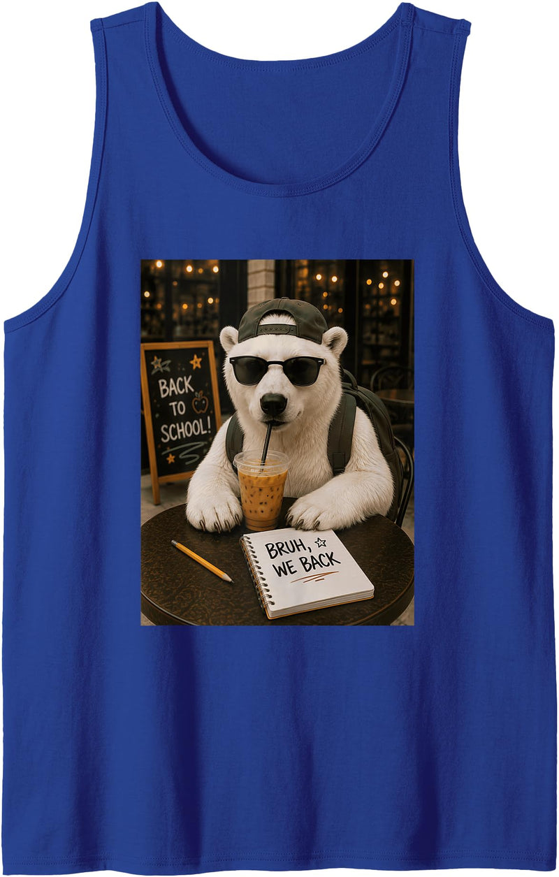 Polar Bear Back School Cool Vibes Tee Student Polar Bear Bruh We Back to School Coffee Animal Student Vibe Tank Top - Royal Blue