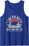 Catch Some Rays Vintage Retro I Like Pig Butts And I Cannot Lie Funny BBQ Tank Top - Royal Blue