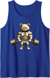 Funny Barbell Gym Graphic Tees for Women Men Kids Funny Teddy Bear Lifting Weights Gym Workout Animal Shirts Tank Top - Royal Blue