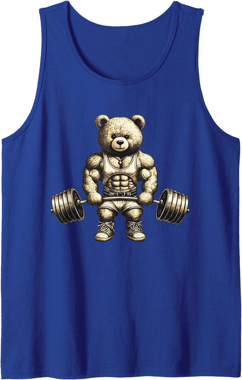 Funny Barbell Gym Graphic Tees for Women Men Kids Funny Teddy Bear Lifting Weights Gym Workout Animal Shirts Tank Top - Royal Blue
