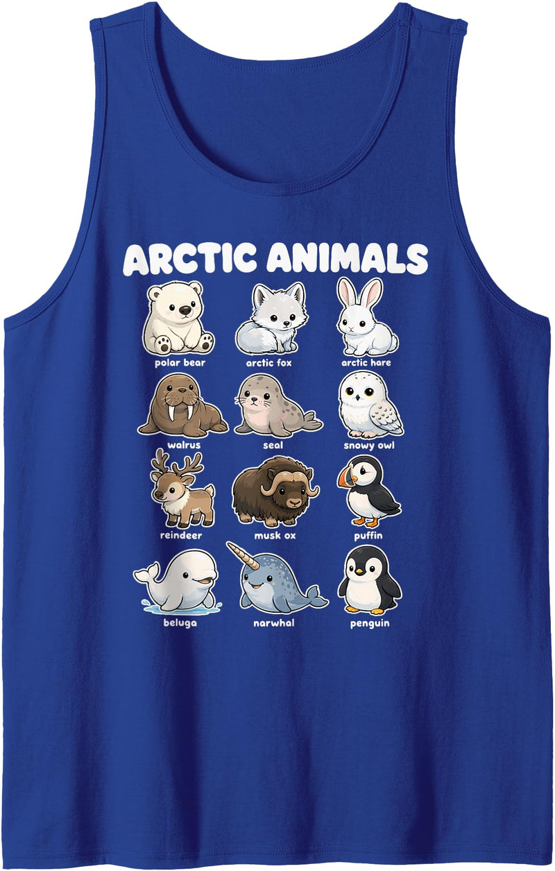Snowy Tundra Critter Trail Arctic Animals Polar Bear Fox Seal Cute Zoo Chart Tank Top - Royal Blue