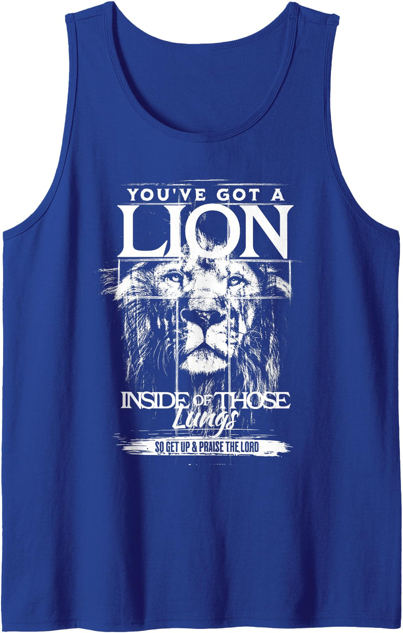 Lion in Lungs Christian Shirts & Gifts You've Got a Lion Inside of Those Lungs Praise the Lord Tank Top - Royal Blue