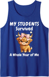 Funny Highland Cow Teacher Cute Coquette Bow My Students Survived A Whole Year of Me Teacher Highland Cow Tank Top - Royal