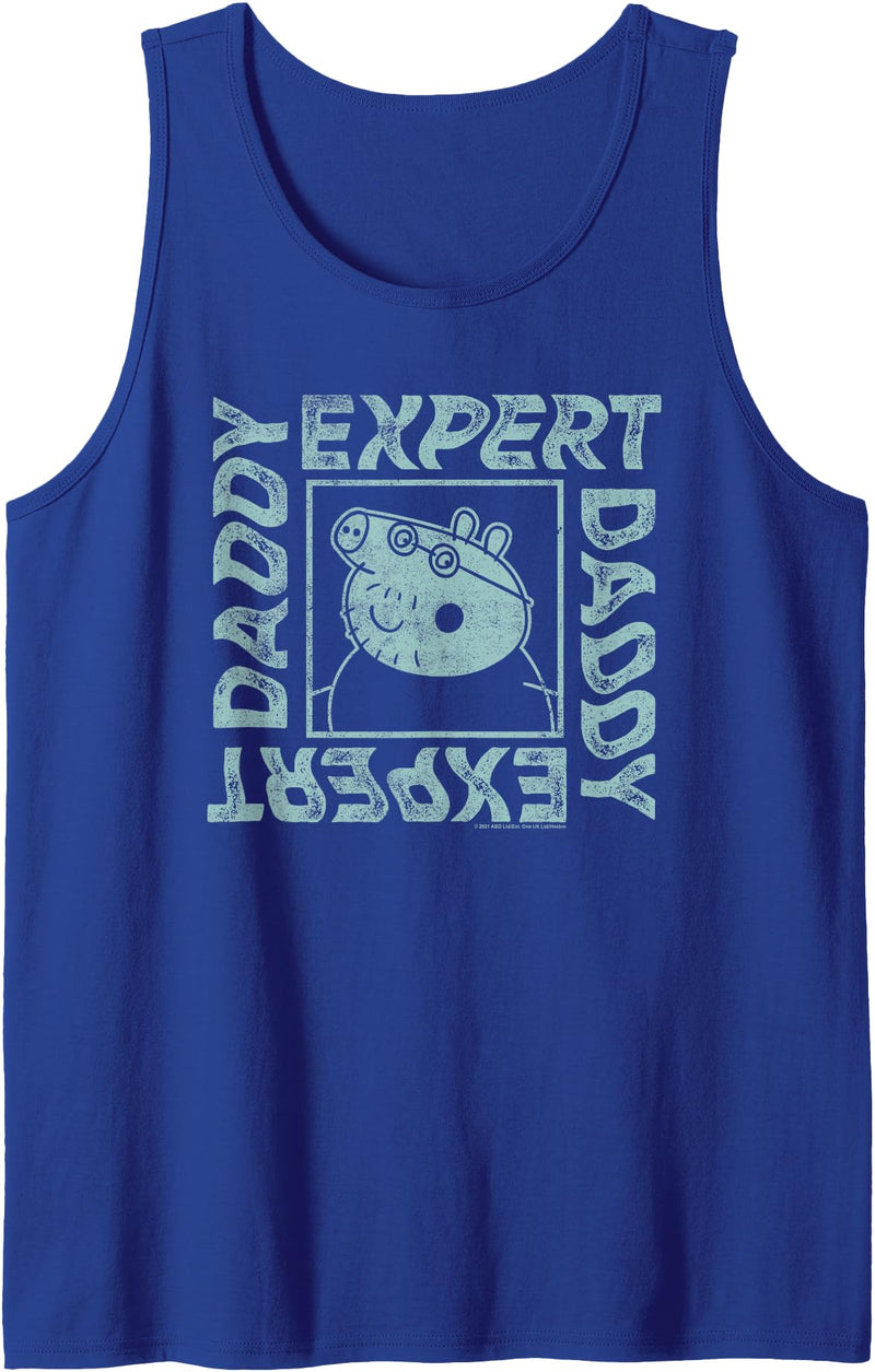 Mens Peppa Pig Father's Day Expert Daddy Vintage Faded Box Logo Tank Top - Royal Blue