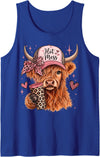 Hot Mess Highland Cow Western Tees For Girls Women Hot Mess Leopard Highland Cow Meme Funny Coffee Lover Tank Top - Royal
