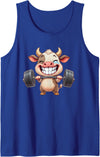 Cute Gym Cow Weightlifting Animal Workout Funny Cow Lifting Barbell Strength Workout Fitness Tank Top - Royal Blue