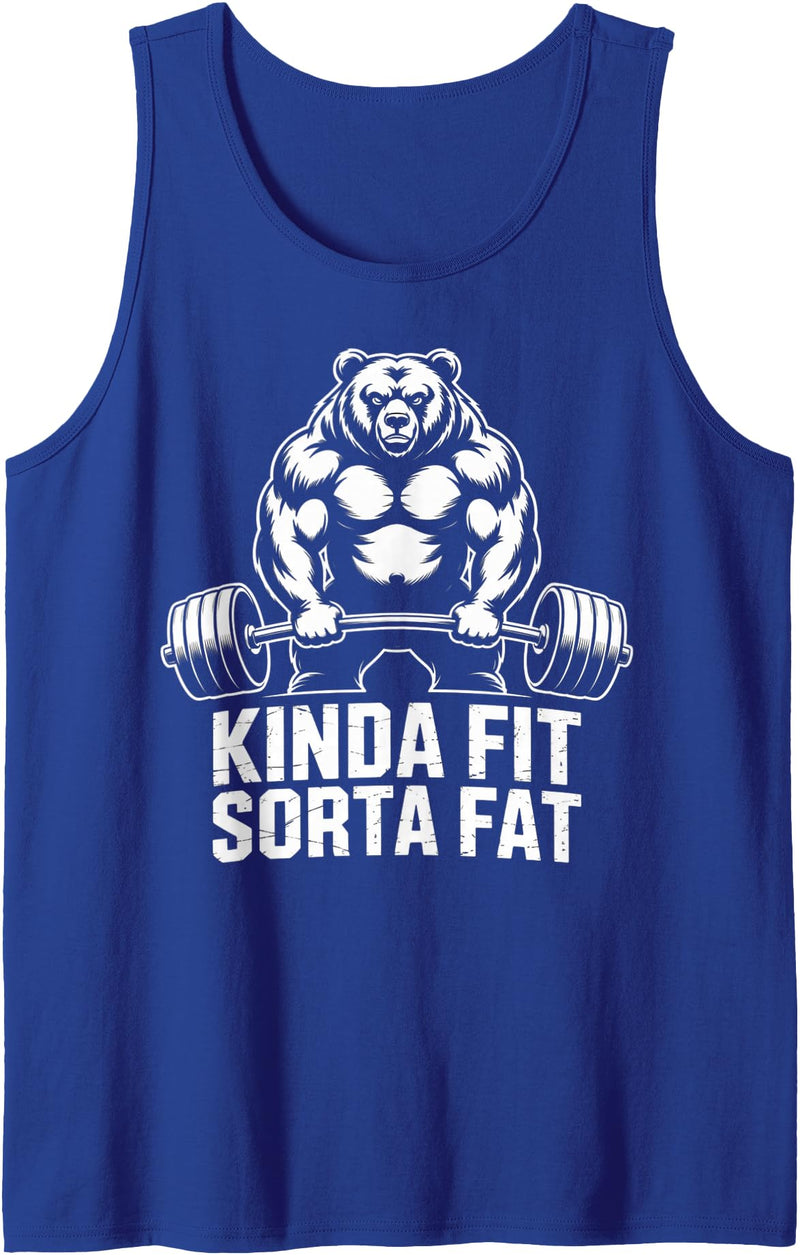 Iron Routine - Gym Workout Fitness Men Women Gifts Kinda Fit Sorta Fat Funny Gym Bear Workout Weightlifting Tank Top - Royal Blue