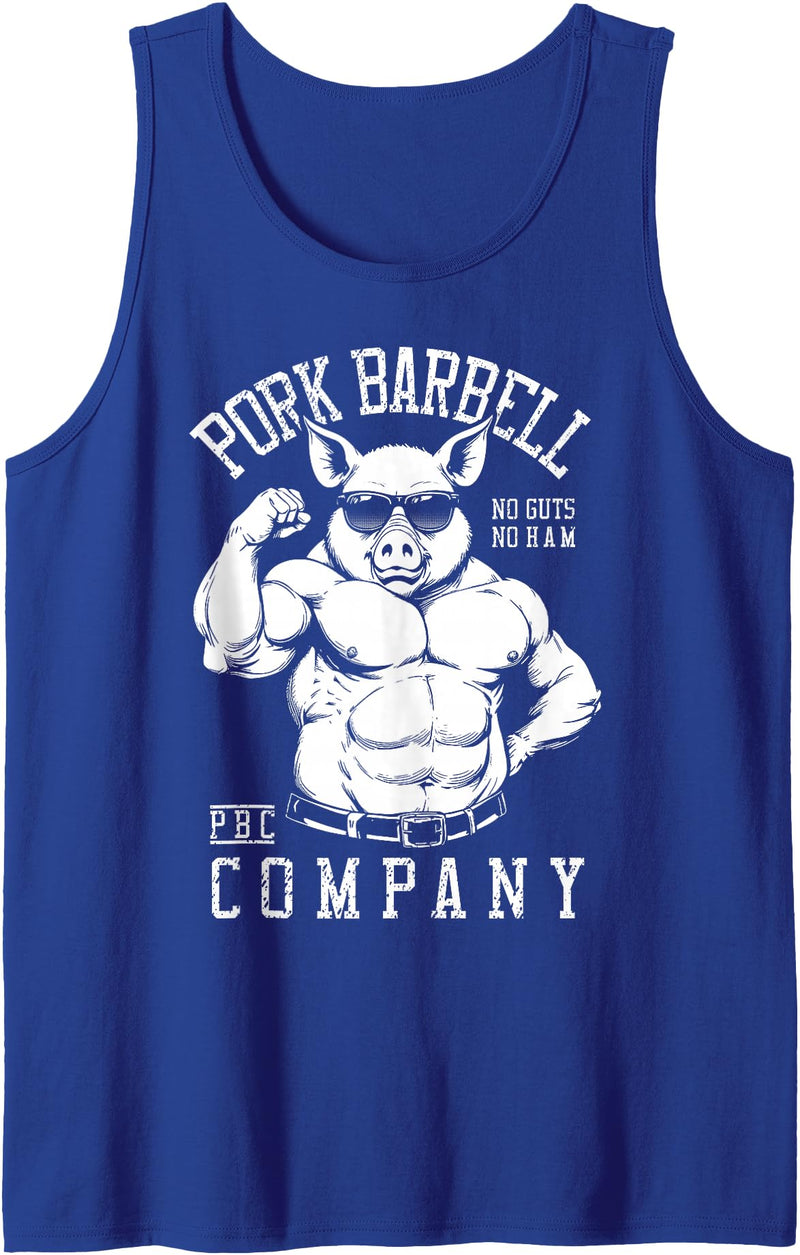 Grandio Design Sports Training And Fitness Pork Barbell Company Funny Gym Buff Pig Bodybuilding Fitness Tank Top - Royal Blue