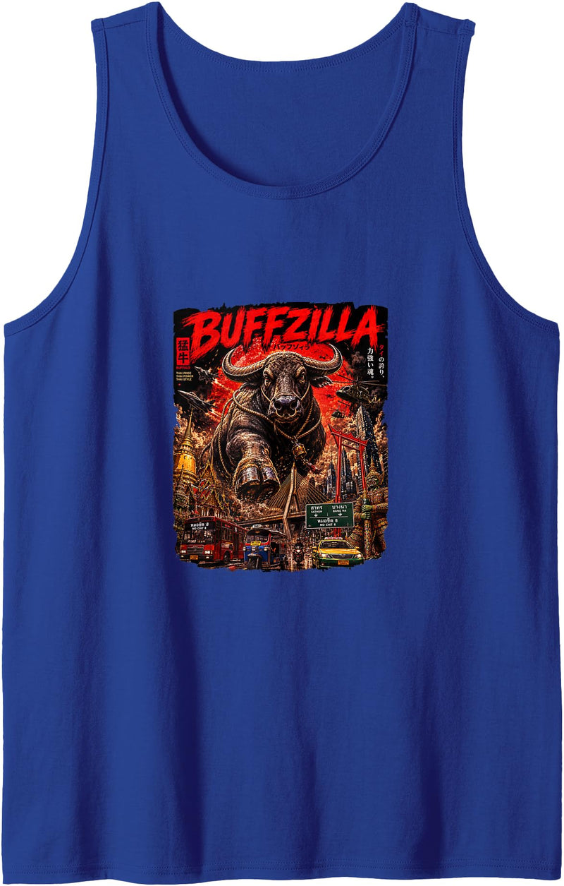 CUTE & TEES Cute Buffalo Buffzilla for Thai Buffal Moms Dads Pet Lovers Tank Top - Royal Blue