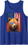 Patriotic USA Flag Grizzly Bear 4th of July Co. Grizzly Bear US America Flag Men Women 4th of July Patriotic Tank Top - Royal Blue