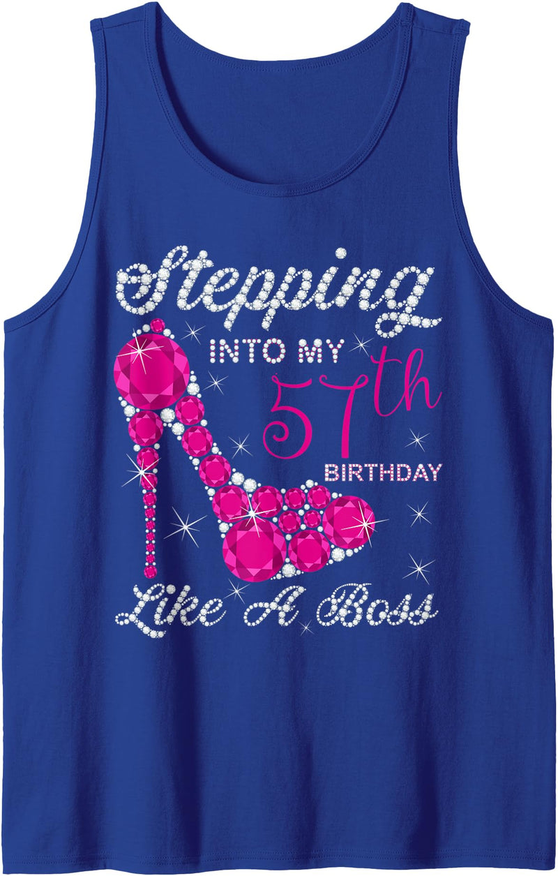 Awesome Age Perfect Gift Gift Girls,Queens,Stepping Into My 57th Birthday Like A boss Tank Top - Royal Blue