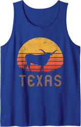 Texas Retro Longhorn Cattle Vintage Texan Cow Herd Lone Star Tank Top - Royal Blue