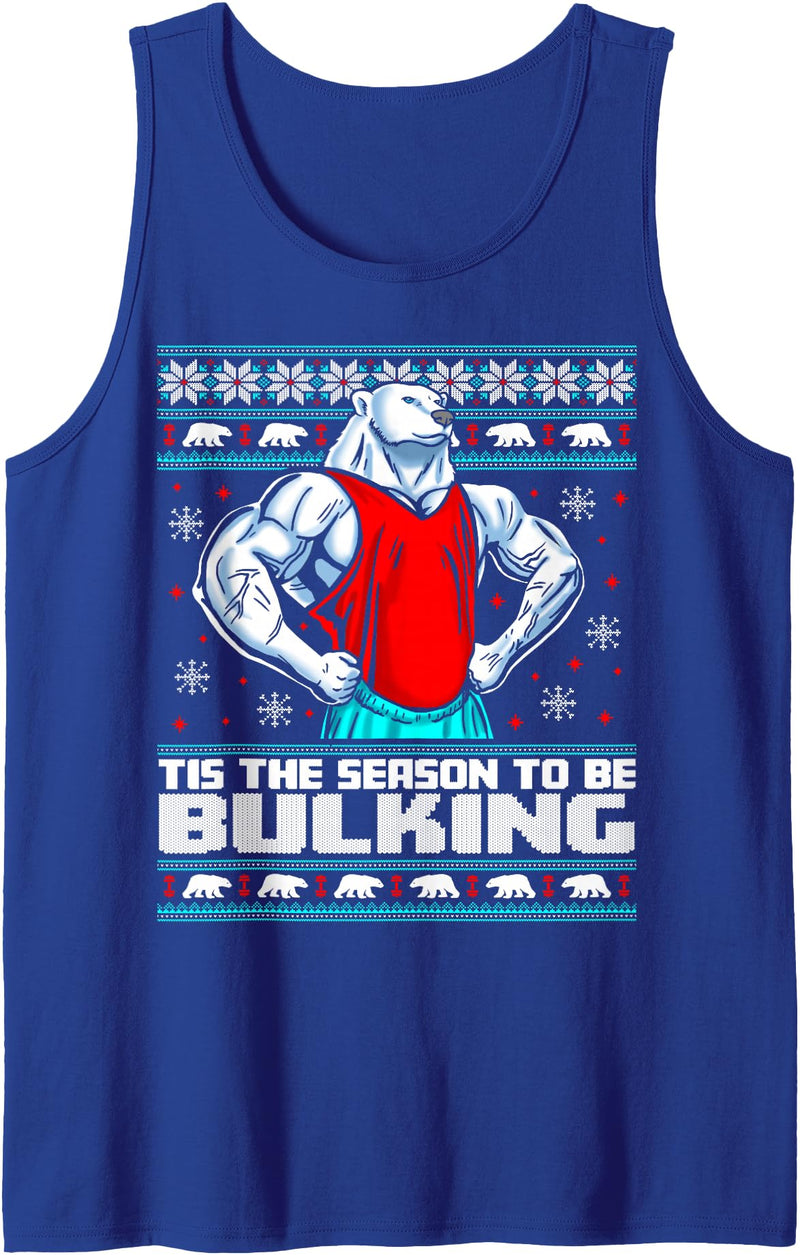 Skyvora Polar Bear Funny Ugly Christmas Sweater Gym Workout Lifting Tank Top - Royal Blue